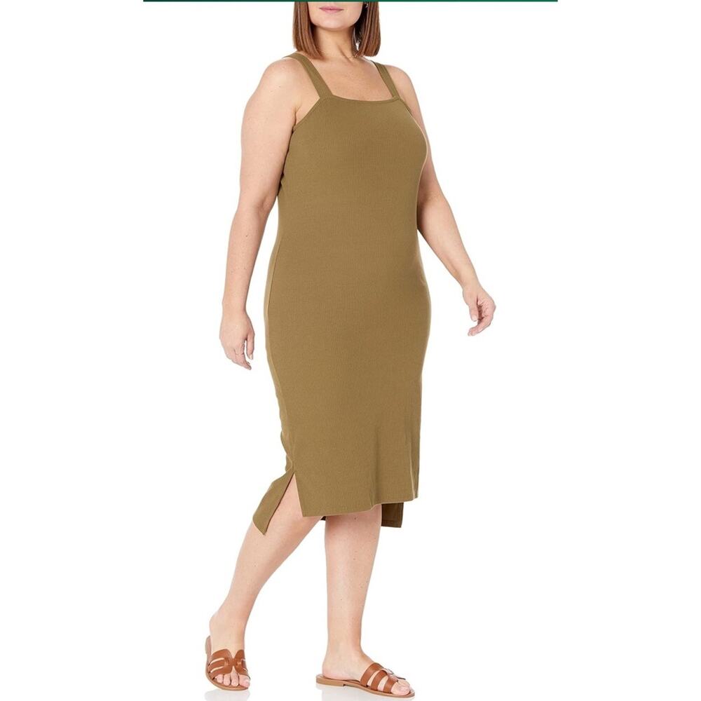 The Drop Amelia Tank Dress Women’s Plus Size 3X Olive Green Square Neck Strappy